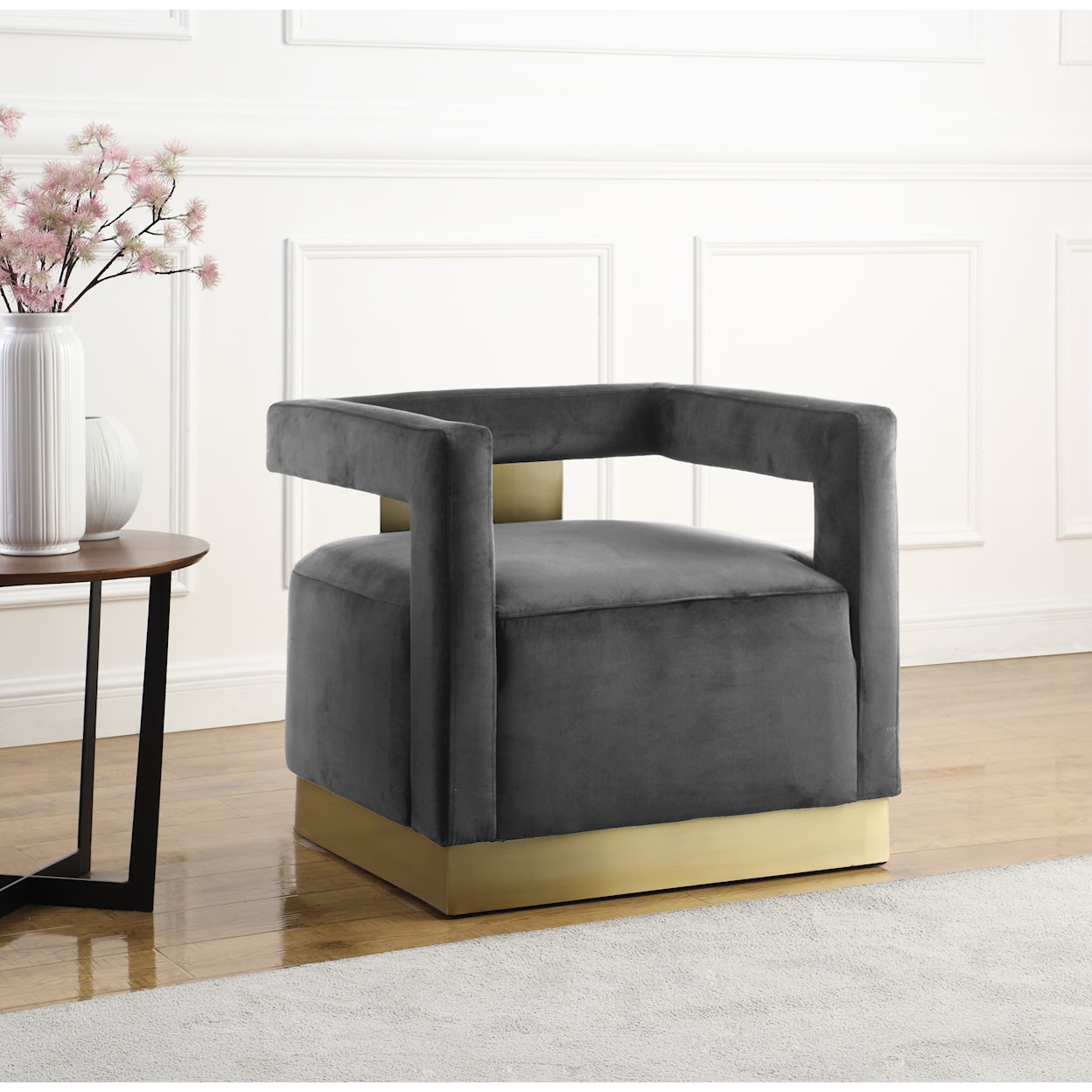 Meridian Furniture Armani Grey Velvet Accent Chair with Gold Base