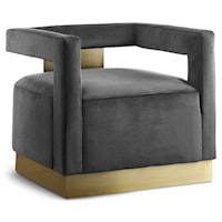 Contemporary Grey Velvet Accent Chair with Gold Base