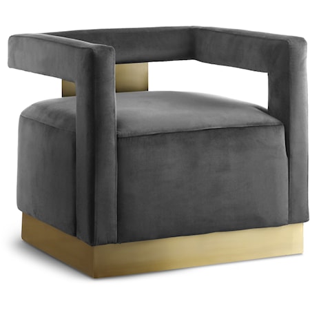 Contemporary Grey Velvet Accent Chair with Gold Base