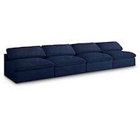 Serene Navy Linen Textured Fabric Deluxe Comfort Modular Armless Sofa