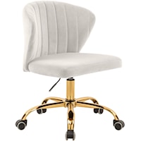 Contemporary Cream Velvet Swivel Office Chair with Gold Base