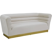 Contemporary Cream Velvet Sofa with Gold Steel Base