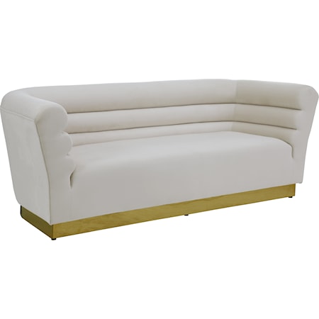 Cream Velvet Sofa with Gold Steel Base