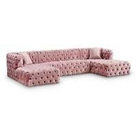 3-Piece Pink Velvet Sectional Sofa with Tufting