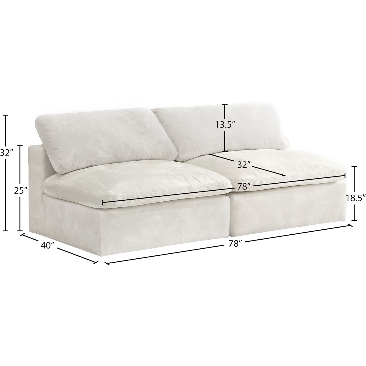 Meridian Furniture Cozy Comfort Modular Armless Sofa