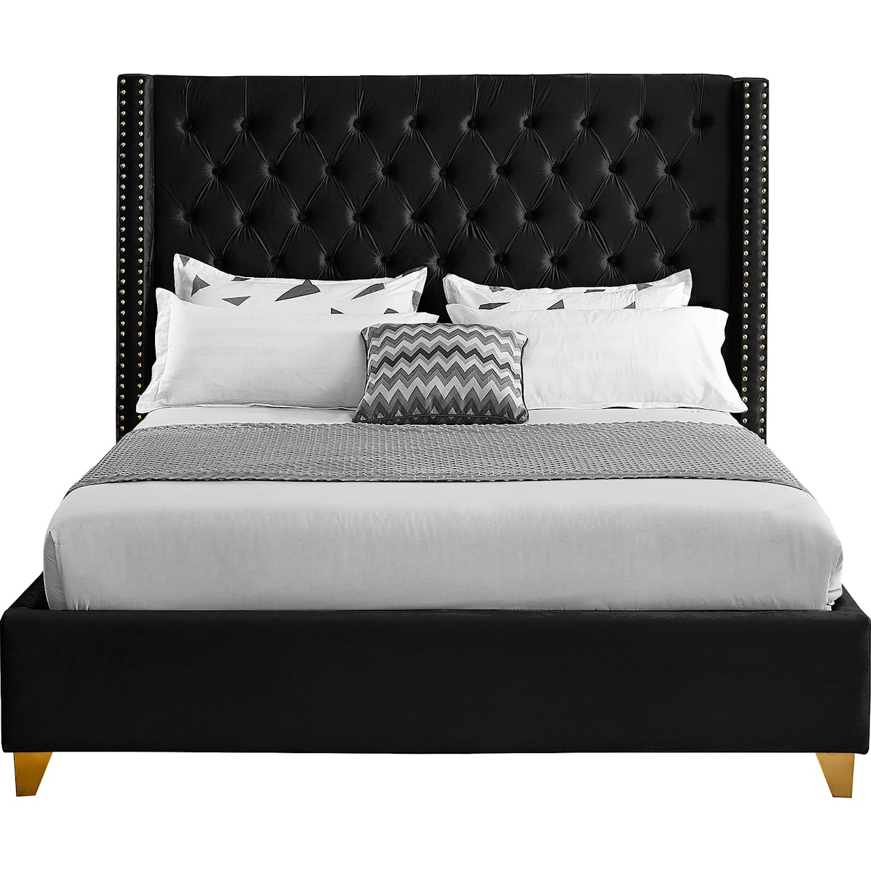 Meridian Furniture Barolo Upholstered Black Velvet King Bed