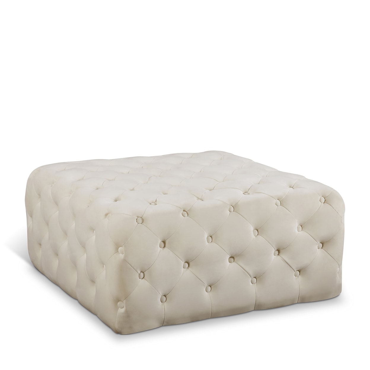 Meridian Furniture Ariel Cream Velvet Accent Ottoman with Tufting