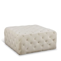 Contemporary Cream Velvet Accent Ottoman with Tufting