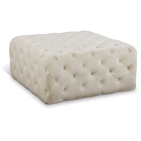 Cream Velvet Accent Ottoman with Tufting