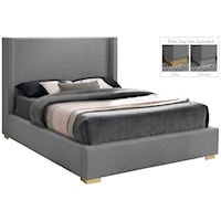 Royce Grey Linen Textured Fabric King Bed (3 Boxes)