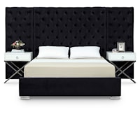 Grande Black Velvet Queen Bed (3 Boxes)