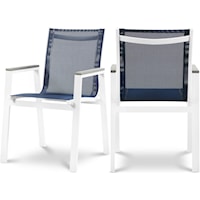 Nizuc Navy Mesh Water Resistant Fabric Outdoor Patio Aluminum Mesh Dining Arm Chair