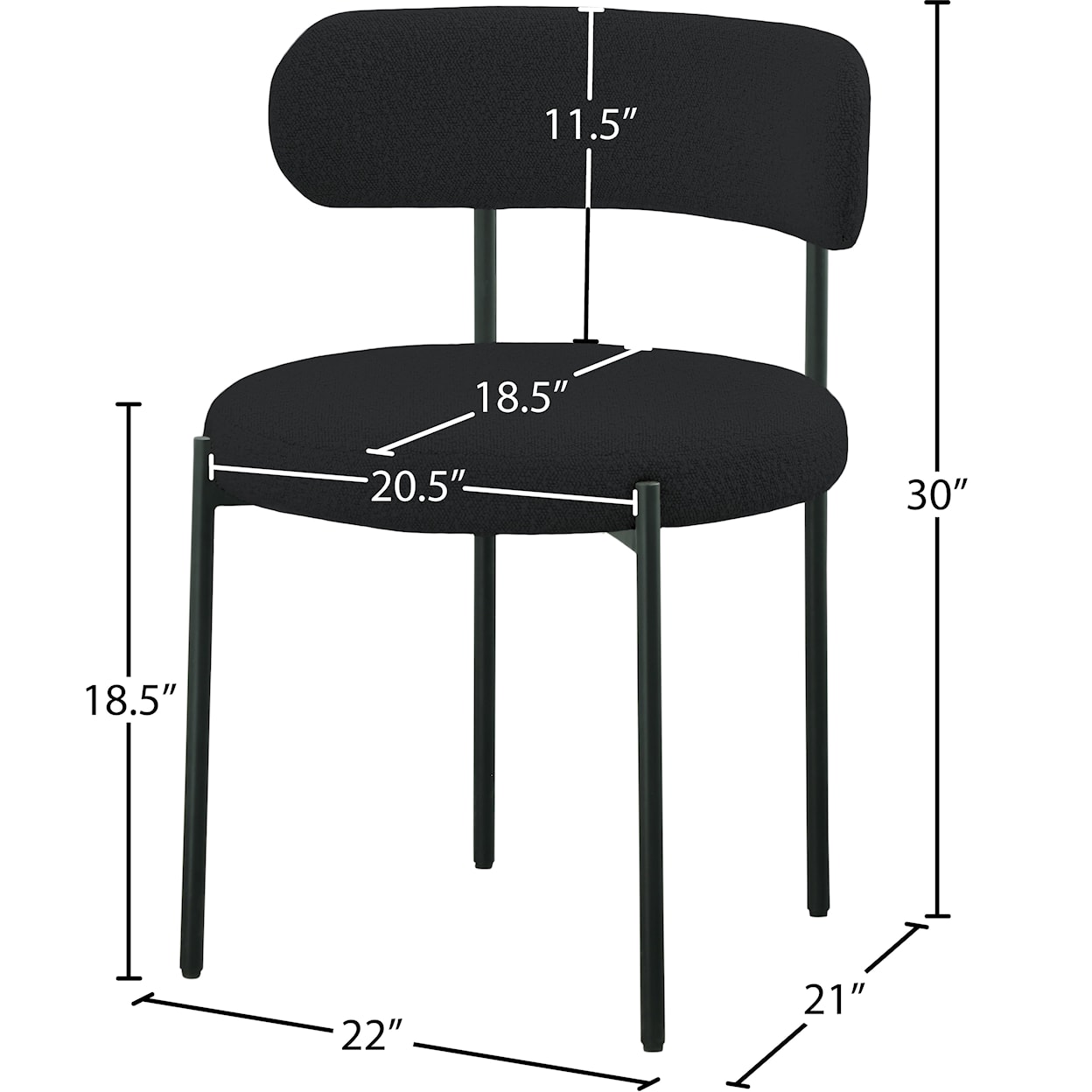 Meridian Furniture Beacon Fabric Dining Chair with Black Iron Frame