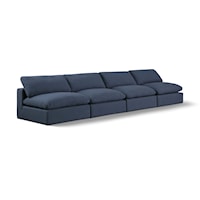 Comfy Navy Linen Textured Fabric Modular Sofa