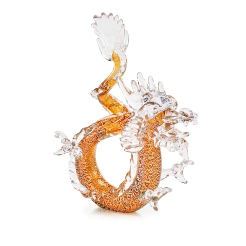 Glass Dragon Sculpture, Large Amber