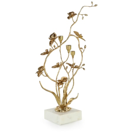 Orchids in Bloom Candleholder, Small Brass