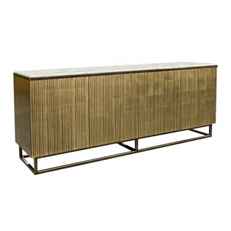 Modern Fluted Marble-Top 4-Door Credenza