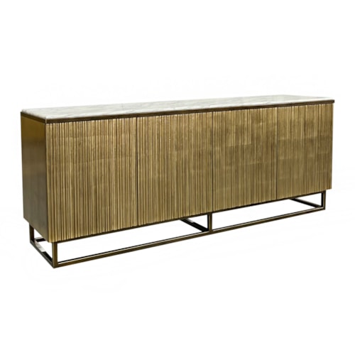 Destello Modern Fluted Marble-Top 4-Door Credenza
