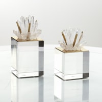 Brass and Selenite Cluster on Crystal, Set of 2