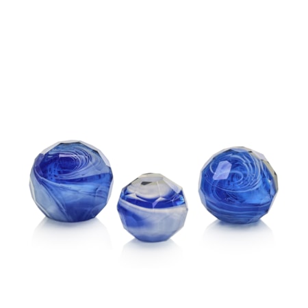 Blue Cut Glass Orbs, Set of 3
