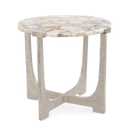 Modern Round Agate-Top Nickel End Table