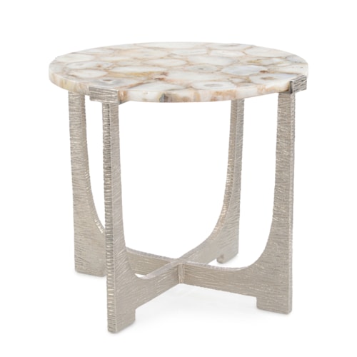 Unity Modern Round Agate-Top Nickel End Table