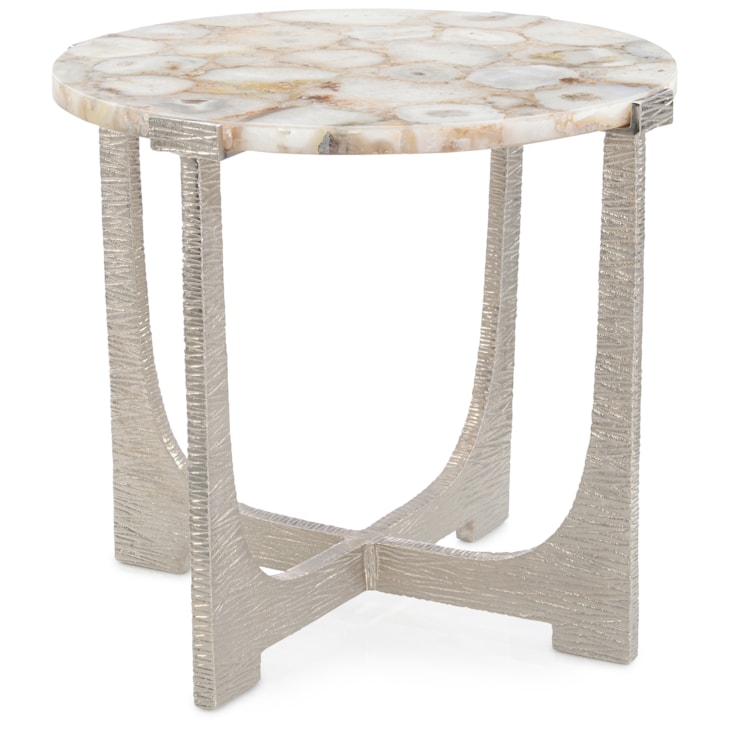 John-Richard Furniture Modern Round Agate-Top Nickel End Table