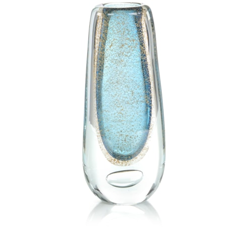 Gold Flecked Blue Handblown Glass Vase I