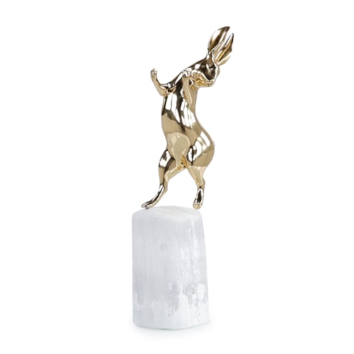 Dancing Bunny Sculpture on Selenite