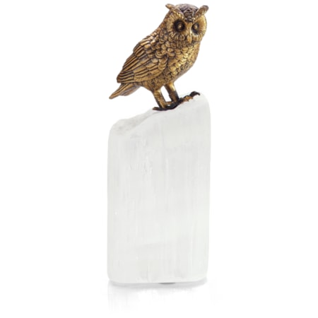 Brass Owl Sculpture on Selenite