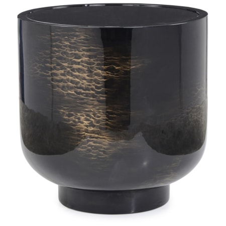 Ultramodern Black Glass-Top Drum Table