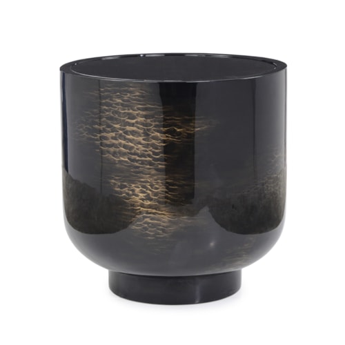 Draco Ultramodern Black Glass-Top Drum Table