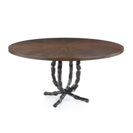 60" Round Oak-Top Aluminum Dining Table
