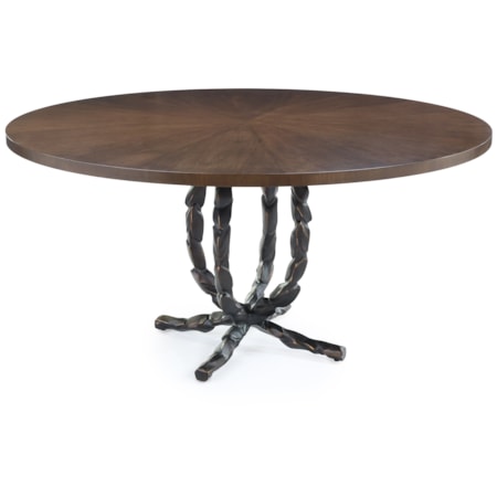 60" Round Oak-Top Aluminum Dining Table