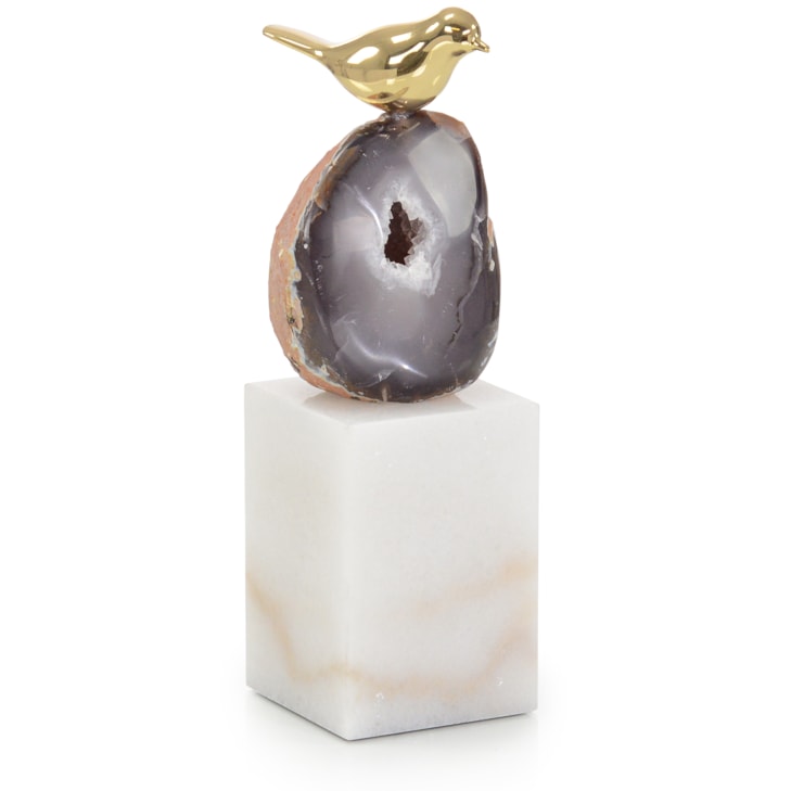 John-Richard Accessories & Botanicals Agate Roost Sculpture on Marble Base, Large