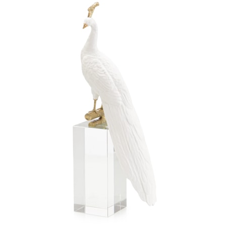 White Peacock Sculpture on Crystal Base I