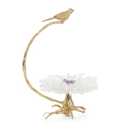 Brass Bird on Selenite Bloom Sculpture