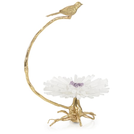 Brass Bird on Selenite Bloom Sculpture