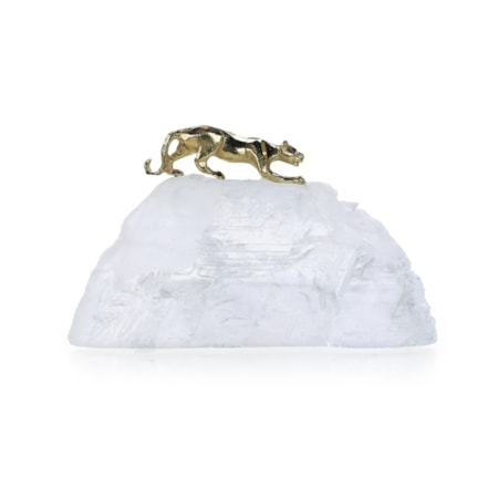 Prowling Brass Panther Sculpture on Selenite