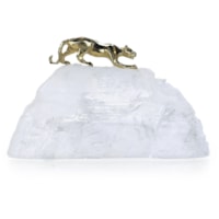 Prowling Brass Panther Sculpture on Selenite