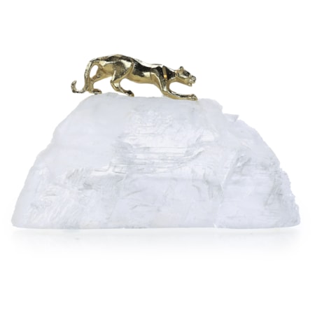 Prowling Brass Panther Sculpture on Selenite
