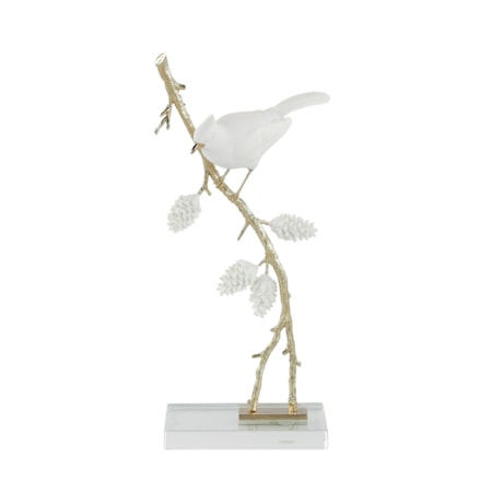 Porcelain Bird Sculpture on Pine Branch II