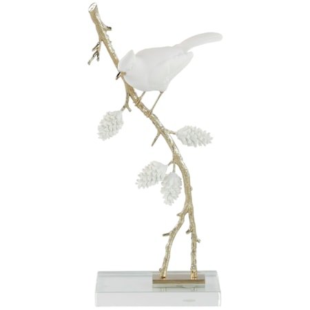 Porcelain Bird Sculpture on Pine Branch II