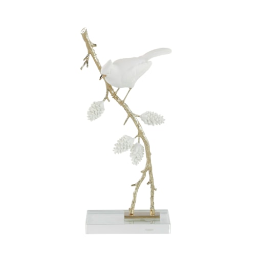 Porcelain Bird Sculpture on Pine Branch II