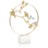 Brass Bird and Cyanite Flowers Sculpture