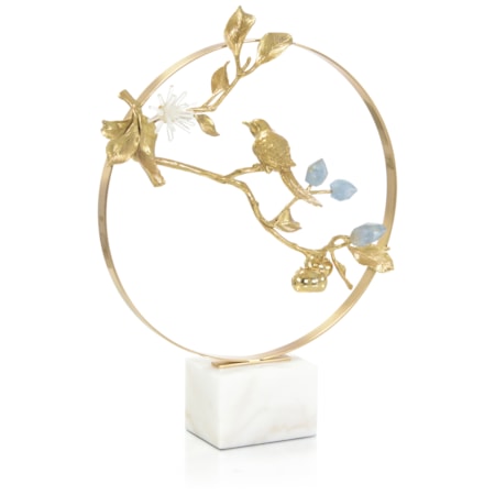 Brass Bird and Cyanite Flowers Sculpture