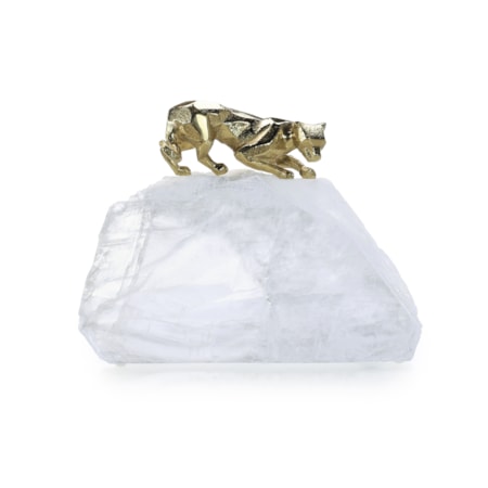 Perched Brass Panther Sculpture on Selenite