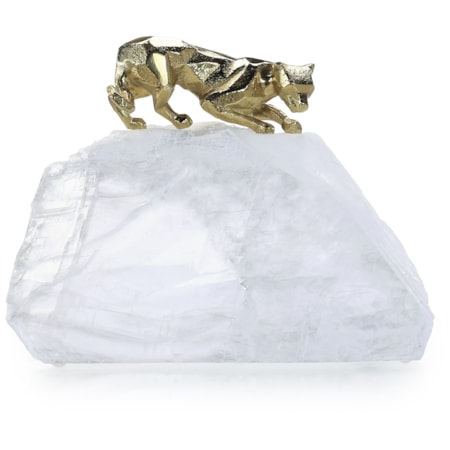 Perched Brass Panther Sculpture on Selenite