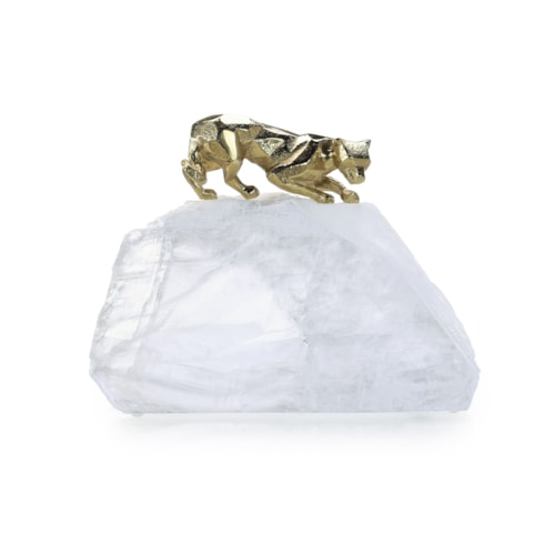Perched Brass Panther Sculpture on Selenite