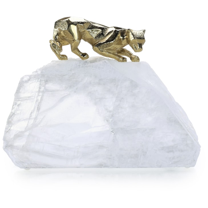 John-Richard Accessories & Botanicals Perched Brass Panther Sculpture on Selenite